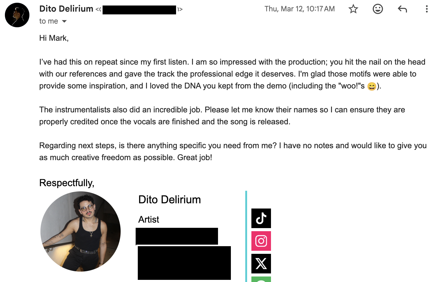 Dito Delirium. “You hit the nail on the head… professional edge it deserves.”